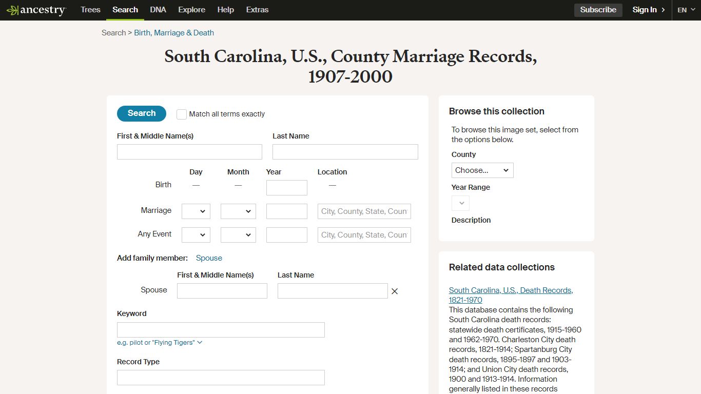 South Carolina, U.S., County Marriage Records, 1907-2000